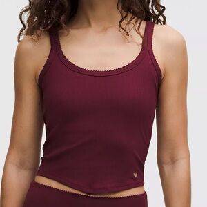 Lululemon Valentine Heart Cropped Tank in Burgundy (S) NWT